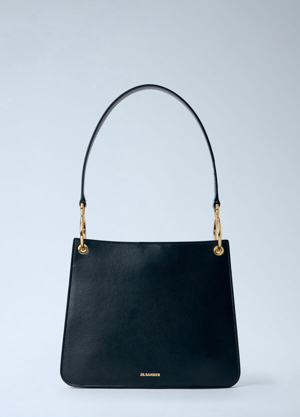 Jil Sander Structured Leather Shoulder Bag Black jil0264040